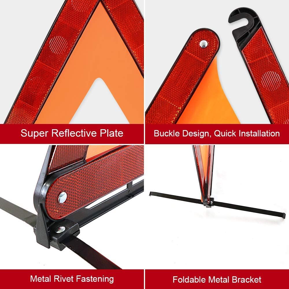 PGM Warning Triangle Reflective Kit, 3 Pack, DOT Approved Emergency Road Safety Signs with Storage Case
