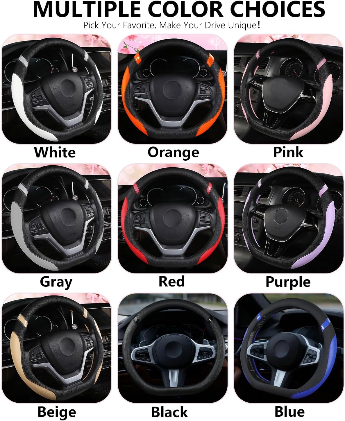 Cxtiy D-Shaped Flat Bottom Steering Wheel Cover for Women Girl - Stylish Car Accessory Non-Slip Car Interior Accessories (Pink)
