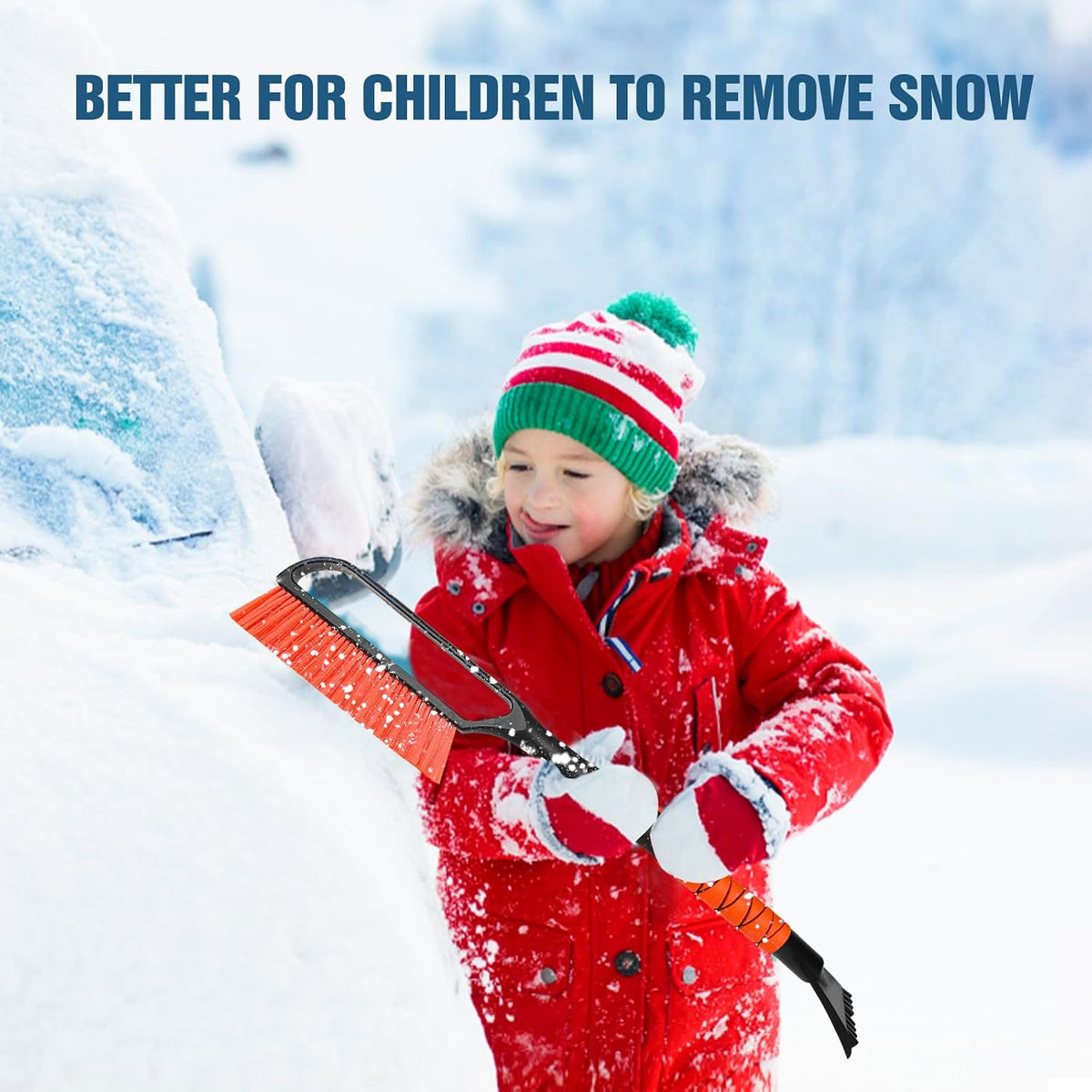 YeewayVeh 35in Car Snow Brush Ice Scraper for Car Windshield, 2-in-1,Orange