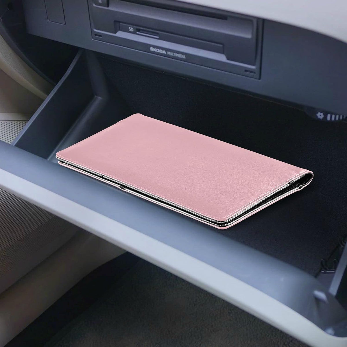 Custom Car Registration and Insurance Card Holder Personalized Leather Glove Box Organize Men Women Wallet Accessories Case for Cards, Essential Document Driver License Pink