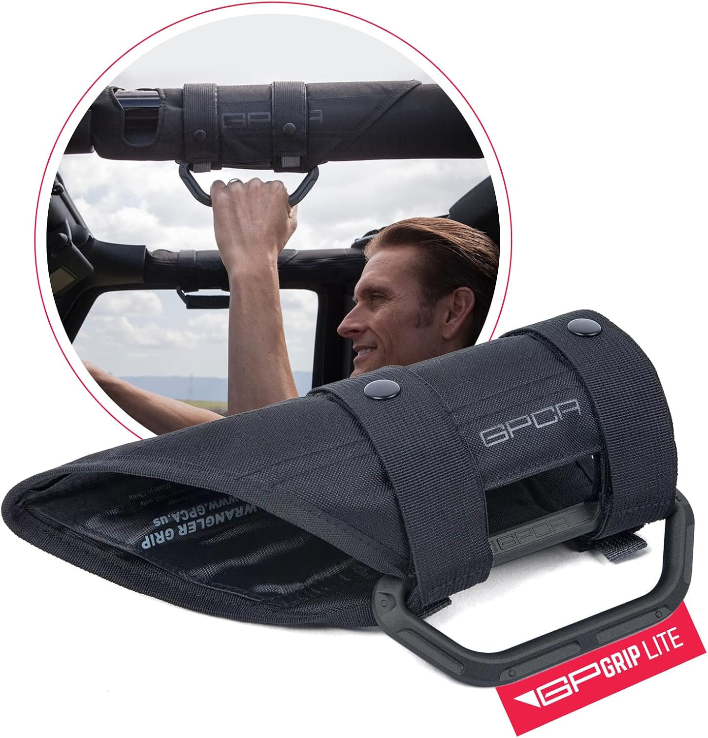 GPCA - GP Grip LITE Grab Handle for 2007-2023 Jeep Wrangler 4xe, JL, JT, JK, Sport, Sahara and Rubicon 4DR/2DR Aluminum Metal, Patented Roll Bar, 1 Pair, Jet Black