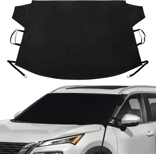 Windshield Cover for Ice and Snow - Snow Cover for Car, Truck and SUV Made of All-Weather 600D Polyester with 6 Anchor Points Ends Ice Scraping and Protects Window Glass from Scratches (79” x 45”)