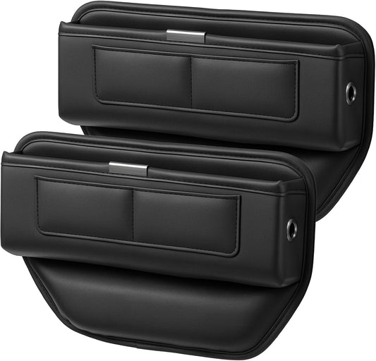 2Pack Universal Fit Premium Leather Car Seat Gap Filler Organizer, Center Console Organizer with Card Slots Front Seat Storage for Phone Cards Keys, Clever Gifts for SUV, Truck & Sedan, Black