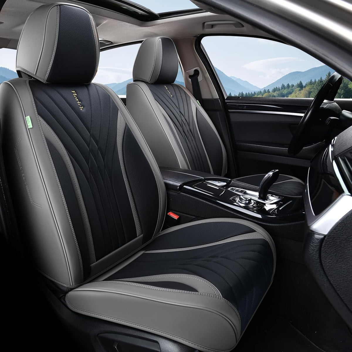FLORICH Seat Covers, Front Leather Seat Covers, Car Seat Covers 2 PCS,Waterproof Seat Cover for Cars, Luxury Leatherette Gary Car Seat Cushion, Automotive Seat Covers for Sedan SUV Pick-up Truck