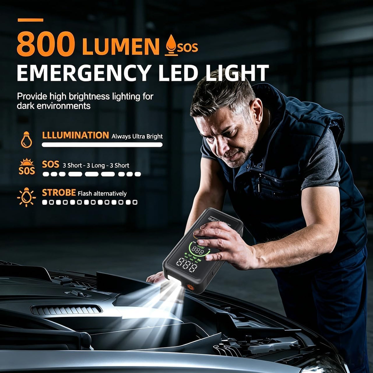 5000A Jump Starter with Air Compressor, Portable Car Battery Jump Starter, 150 PSI Tire Inflator, 12V Jump Box for 8.0L Gas/6.5L Diesel, Auto Shut Off, LCD Display