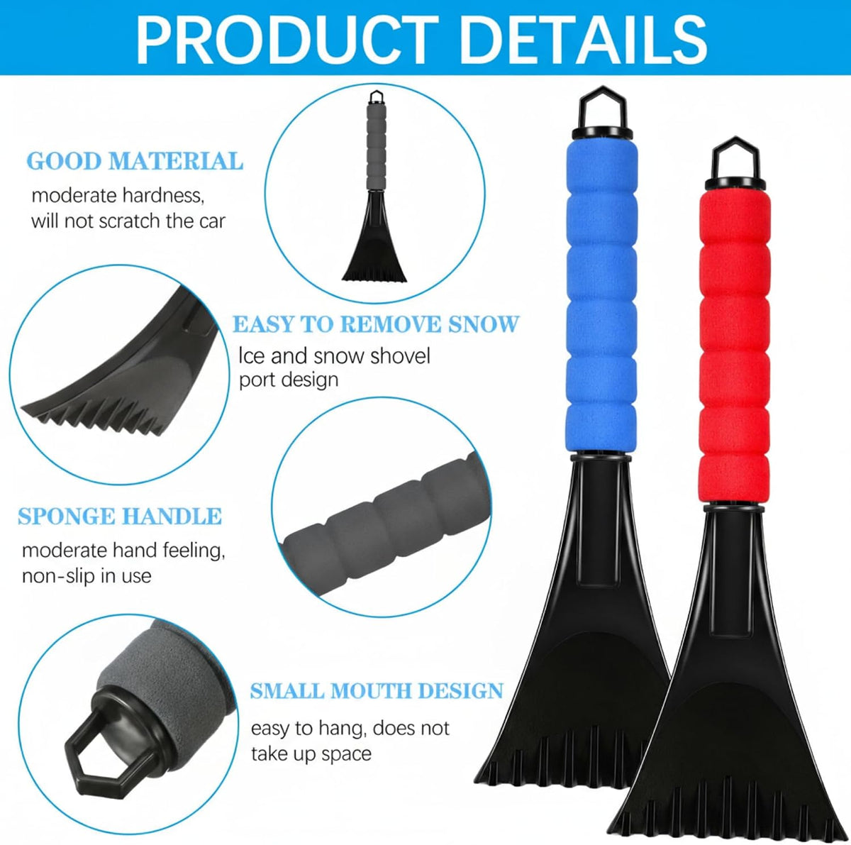 Frienda 4 Pack Ice Scraper for Car Windshield with Foam Handle Snow Tool