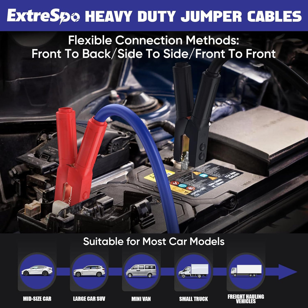 EXTRESPO 2/0 Gauge 30 FT Heavy Duty Jumper Cables, 1500Amp Quick Connect Booster Cables for 12V & 24V Cars, SUVs and Trucks, Kit with Carry Case, Gloves, Brushes