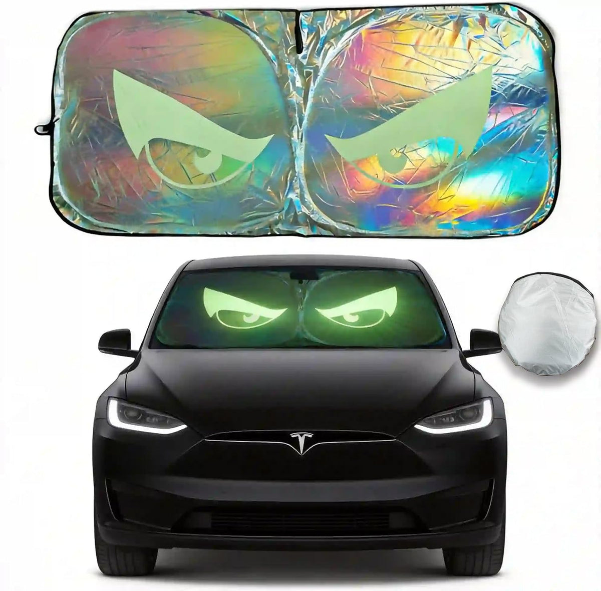 Night Glow Eyes Car Windshield Shade, 230T Holographic Foil, Adjustable Size