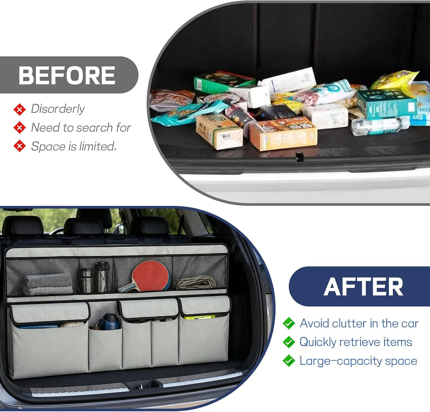 wuyaoyao Car Trunk Organizer, 9 Pockets Large Capacity Vehicle Backseat Hanging Storage Bag, Space Saving Automotive Seat Back Trunk Cargo Organizer Bag for SUV, Universal Car Accessories (Gray)