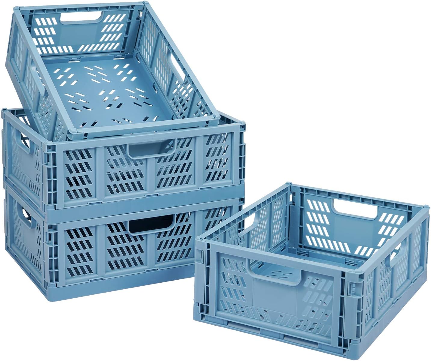 Plastic Drawer Organizer Collapsible Storage Boxes Crate,4-Pack Stackable Folding Storage Basket Closet Containers Toy Organiser for Home Office Bedroom Kitchen Drawer Pull Out Under Bed-Blue