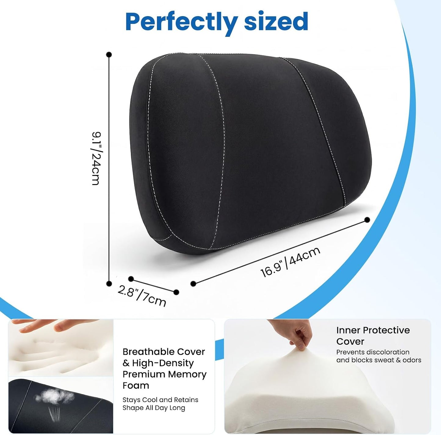 Car Lumbar Support Pillow for Driving, 2-in-1 Seat Cushion | Ergonomic Memory Foam for Driving Comfort, Improves Posture, Breathable Fabric, Fits Cars, Trucks & Office Chairs