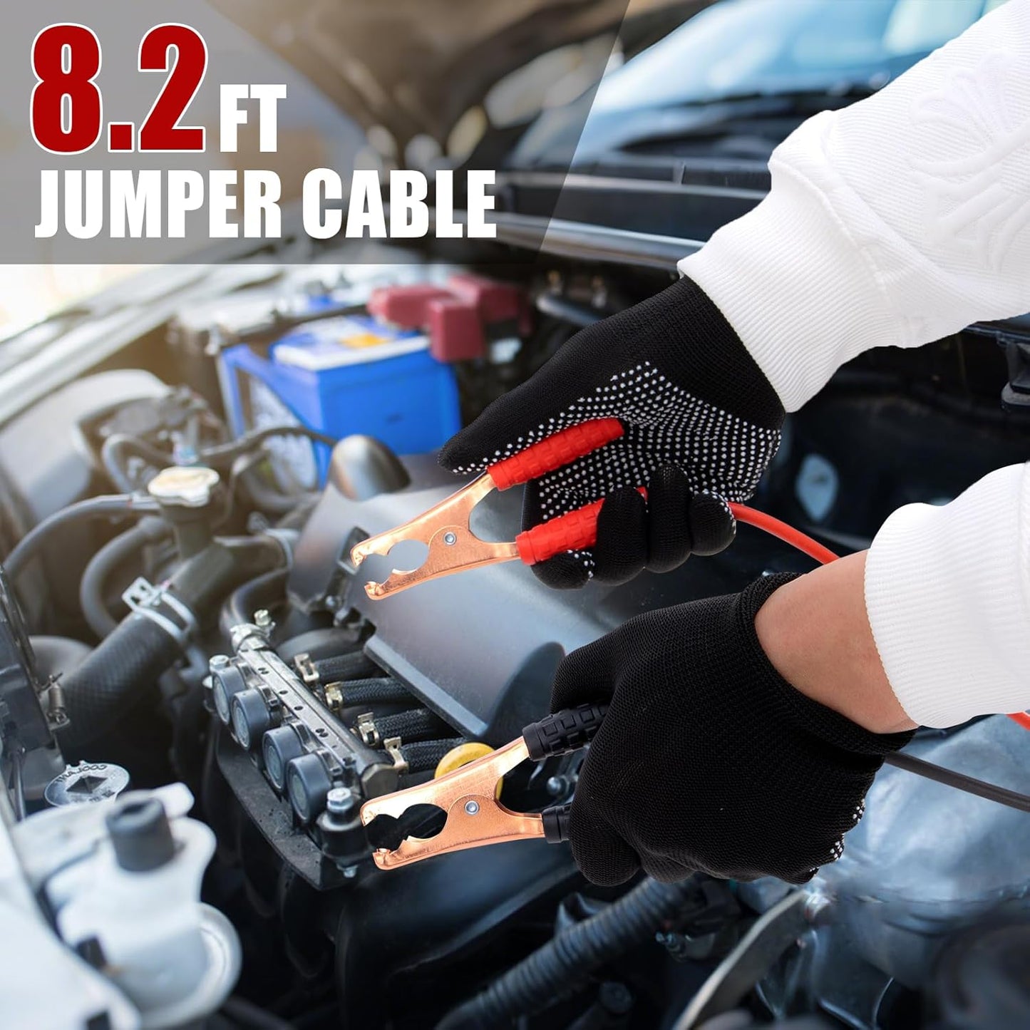 Car Roadside Emergency Kit, Car Safety Kit Portable Vehicle Kits for Emergency with Jumper Cables, Tow Straps, Safety Hammer, Black