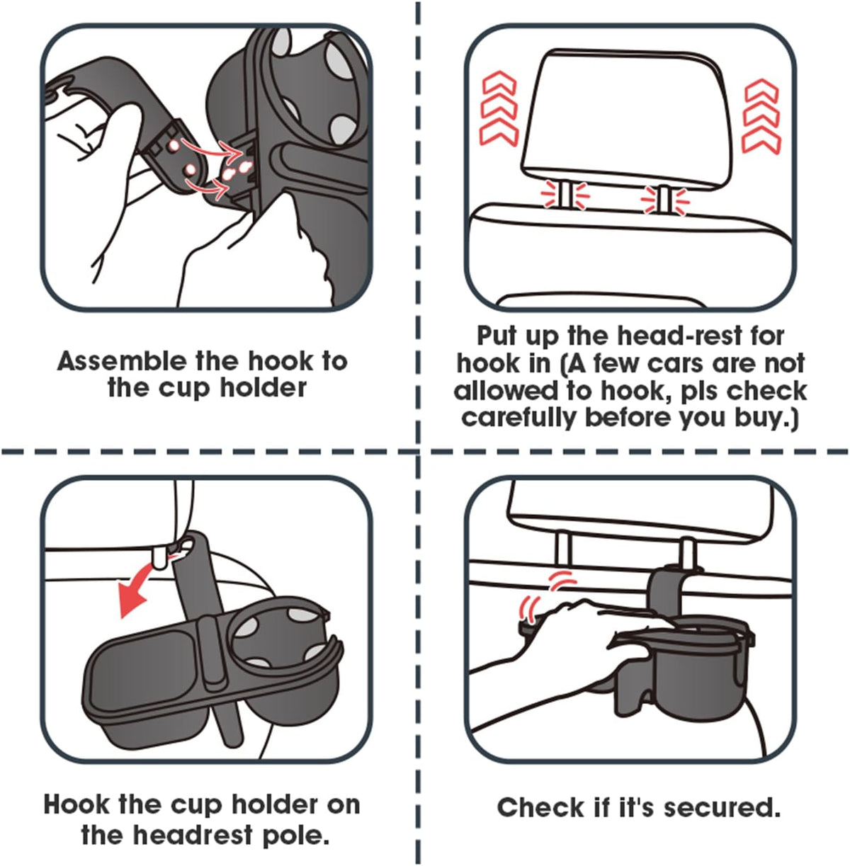 Headrest Backseat Organizer With Cup Holders, 3 in 1 Back Seat Holder With Hook, Organizer for Kids, Food Table or Sauce Holder, Car Travel Accessories