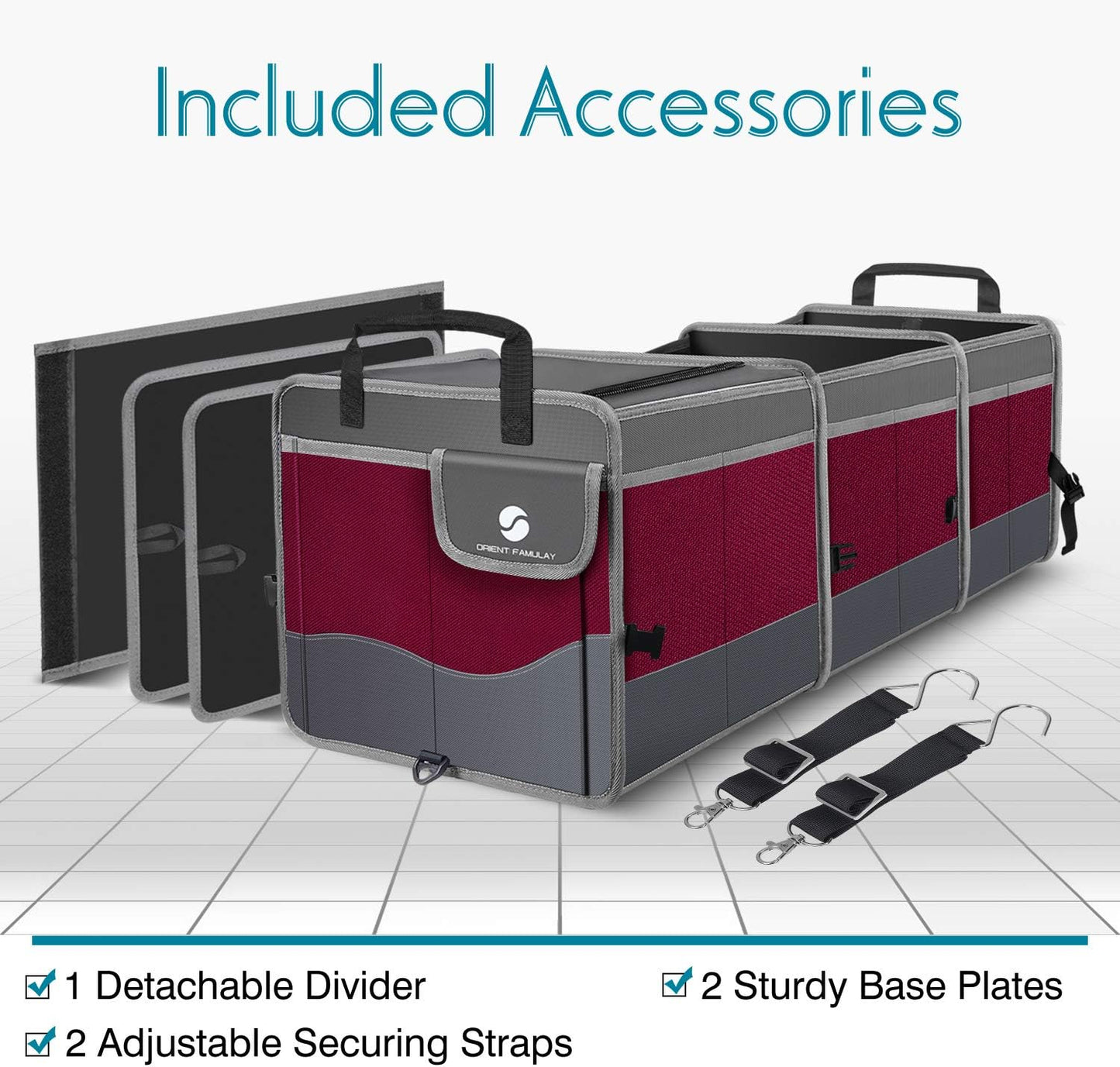 Trunk Organizer with Cooler, Collapsible Trunk Storage Container with Non Slip Bottom Strips, Large Multi-Compartment Waterproof Car Trunk Organizer Groceries for Vehicle Sedan, SUV, Van(Wine Red)