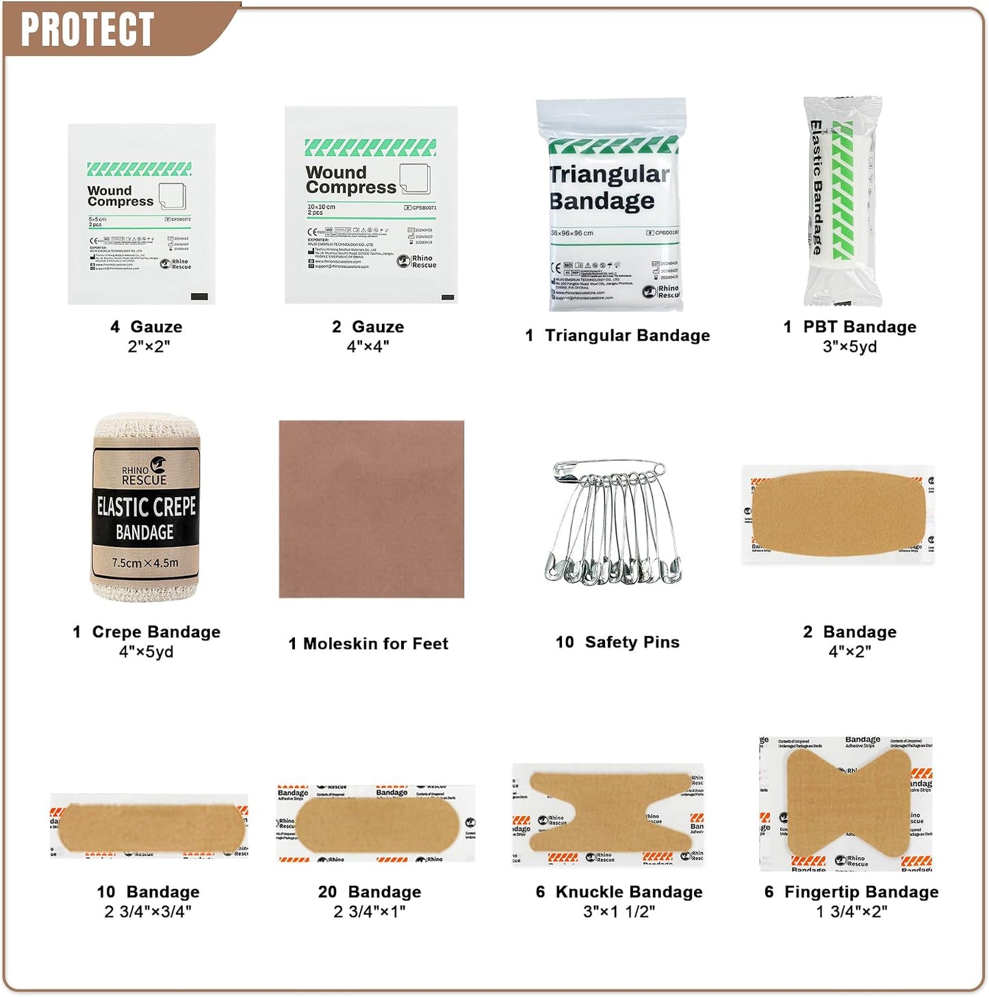 RHINO RESCUE Survival First Aid Kit for Hiking, Backpacking | Portable Size, IFAK Molle Pouch, Essential Outdoor Gear, 100+ First Aid Supplies, 20+ Survival Essentials, HSA/FSA Approved