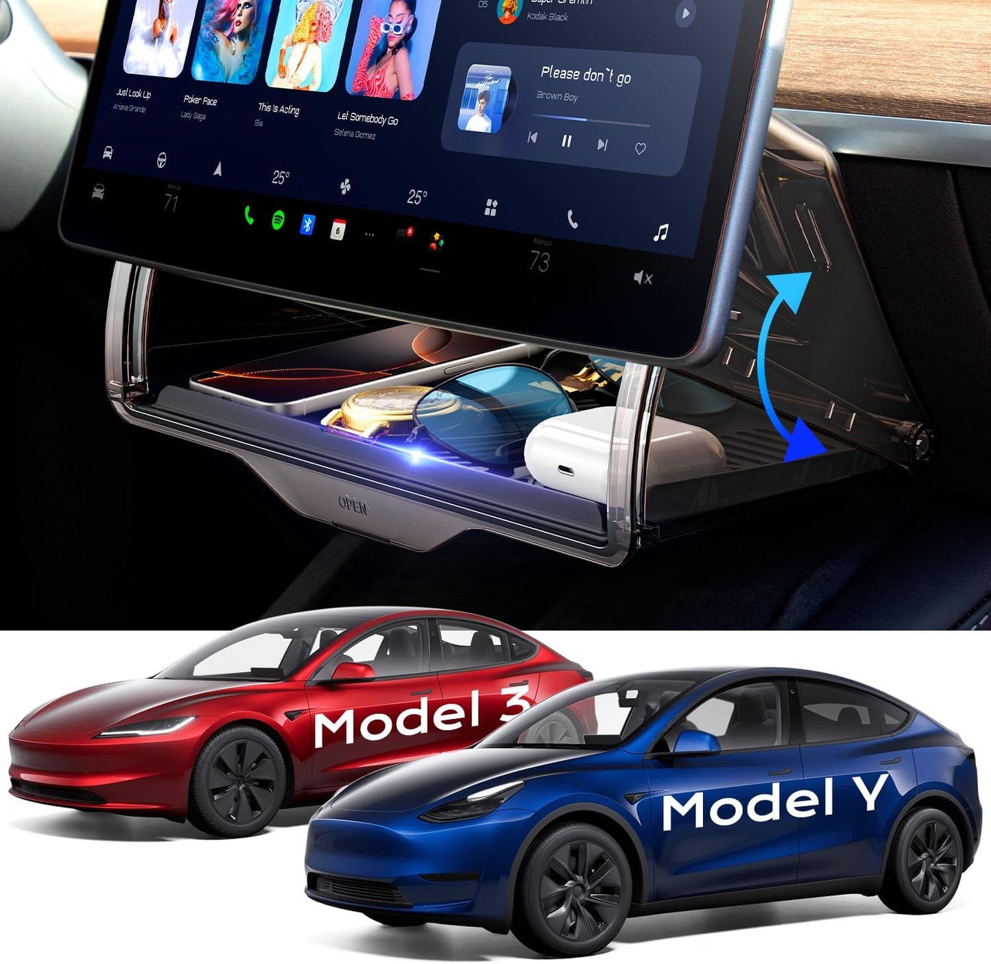 TAZENI Under Screen Storage Box Fit Model Y Juniper Model 3 Highland, Magnetic Hidden Privacy Storage for Model Y 3 Accessories, Center Console Organizer for Model Y 2019~2026 & Model 3 2016-2026