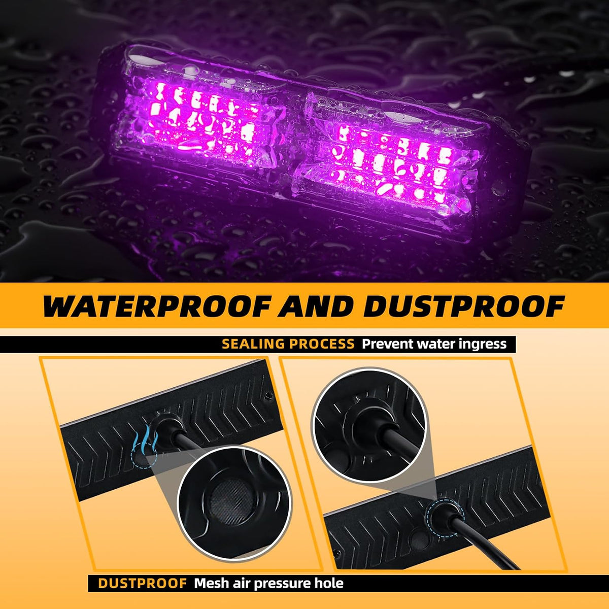 8-pcs Purple Funeral Escort LED Emergency Flashing Strobe Lights, Sync Feature Surface-Mount Beacon Hazard Light for Vehicles, Trucks, and Cars