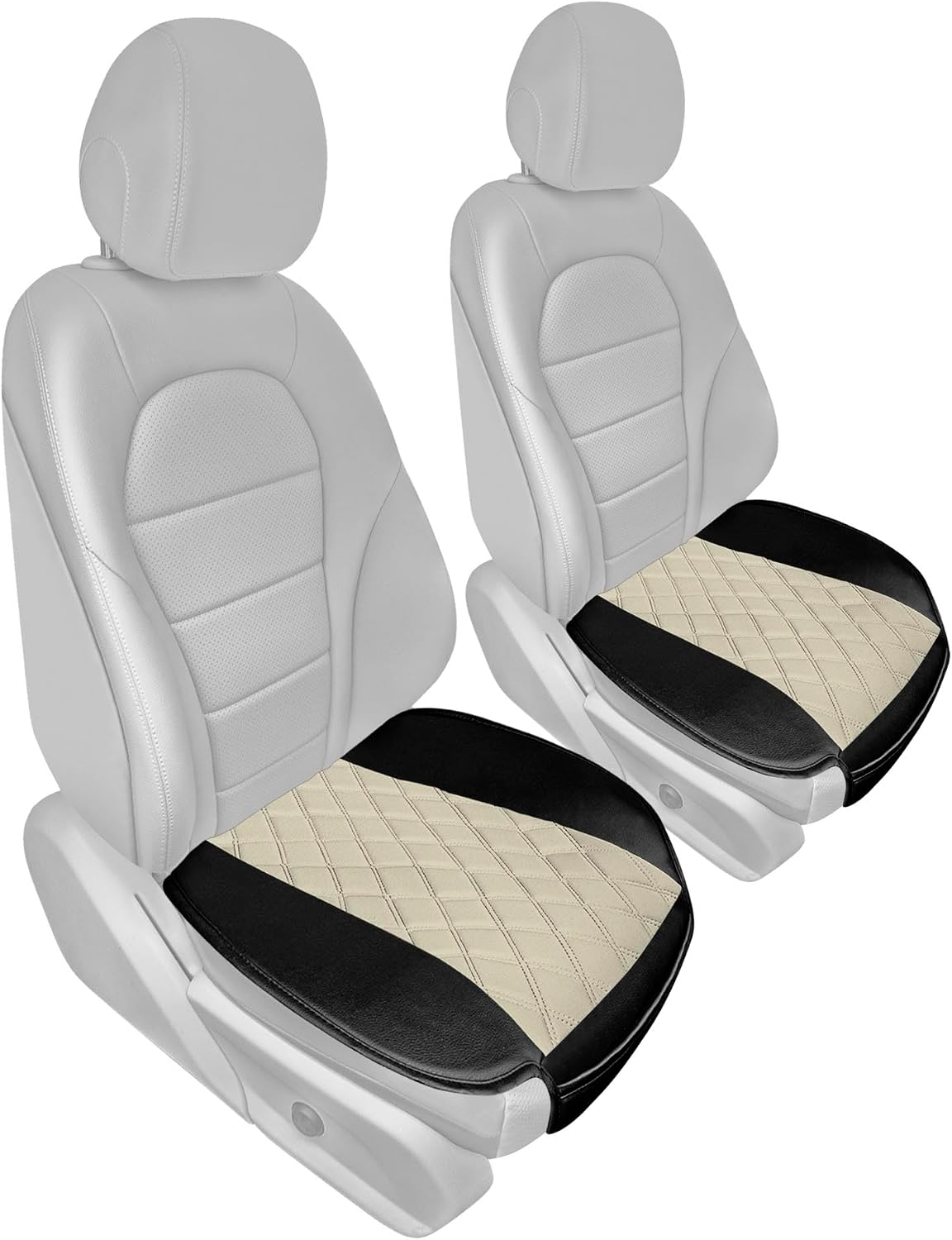 FH Group Car Seat Cover Cushion - 2 Pack Seat Covers for Cars Trucks SUV, Faux Leather Car Seat Cushions, Waterproof Car Seat Cover Cushion, Universal Fit Car Seat protector Front Set Beige