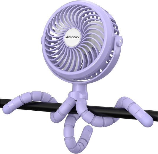 AMACOOL Battery Operated Stroller Fan, Baby Travel Essentials for Beach Disney, Newborn Boy & Girl Showers Gifts Registry Search, Rechargeable Clip On Fan for Car Seat Wagon Crib Bike Treadmill