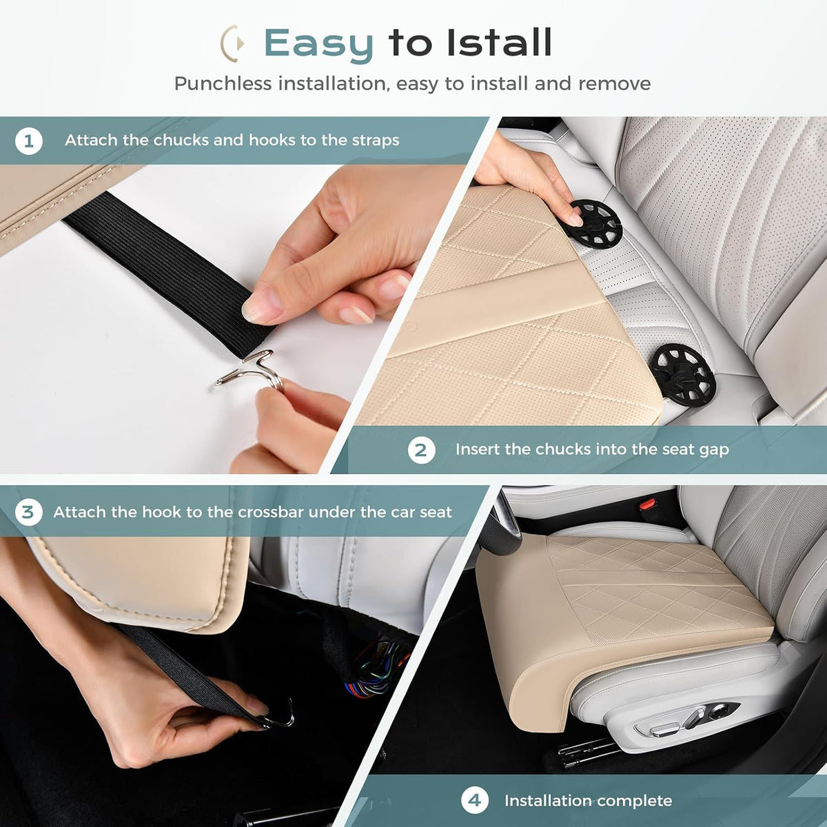 Coverado Car Seat Extender Leg Support, Leather Leg Extender Cushion for Car Seats, Waterproof Car Seat Cushion Universal Fit for Most Vehicles (Beige)