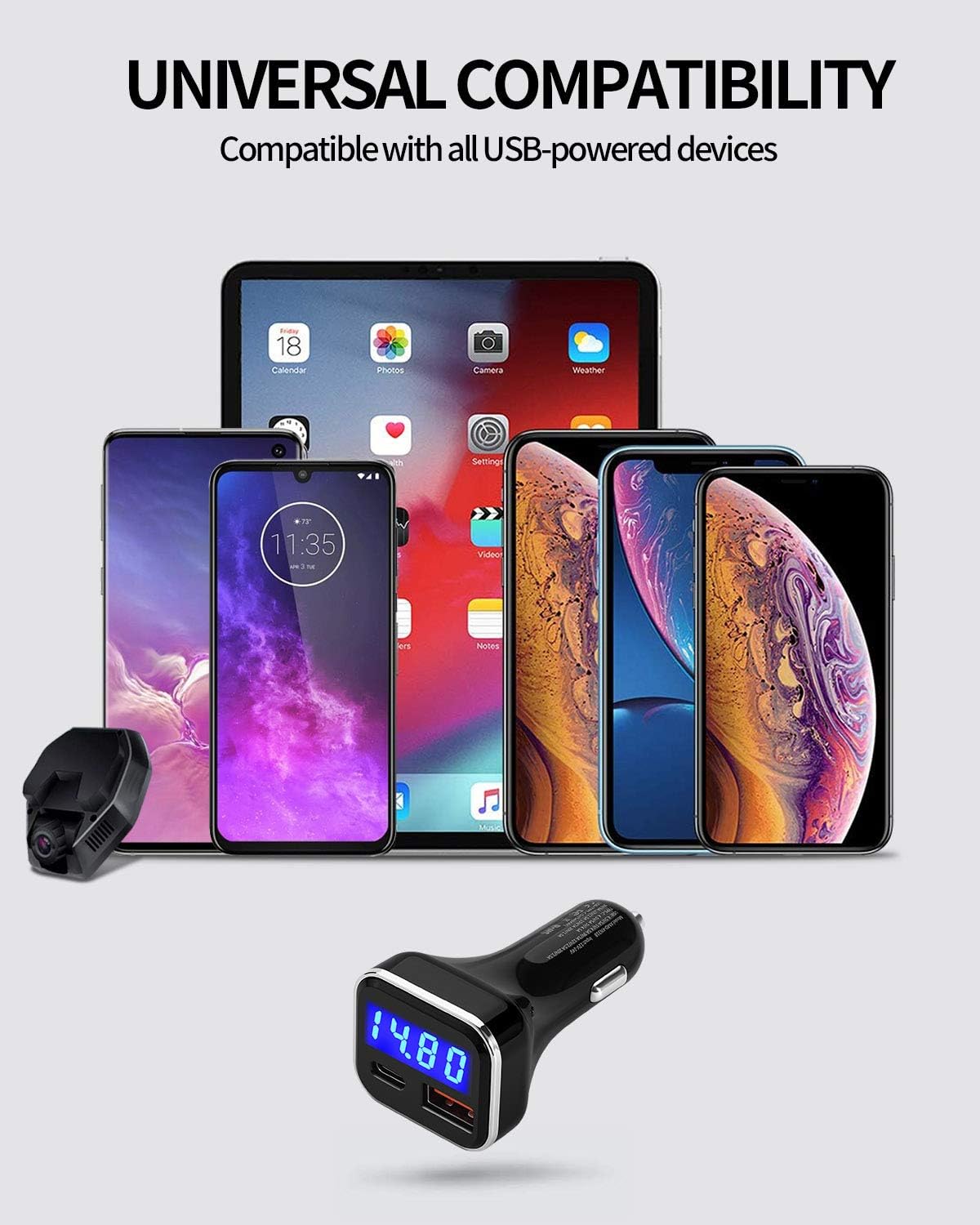 Alivation USB C Car Charger Adapter with Voltage Meter Battery Monitor, 30W Cigarette Lighter Type C Fast Charge Power Delivery & Quick Charge 3.0 with LED Display Compatible With iPhone 15 Galaxy S23