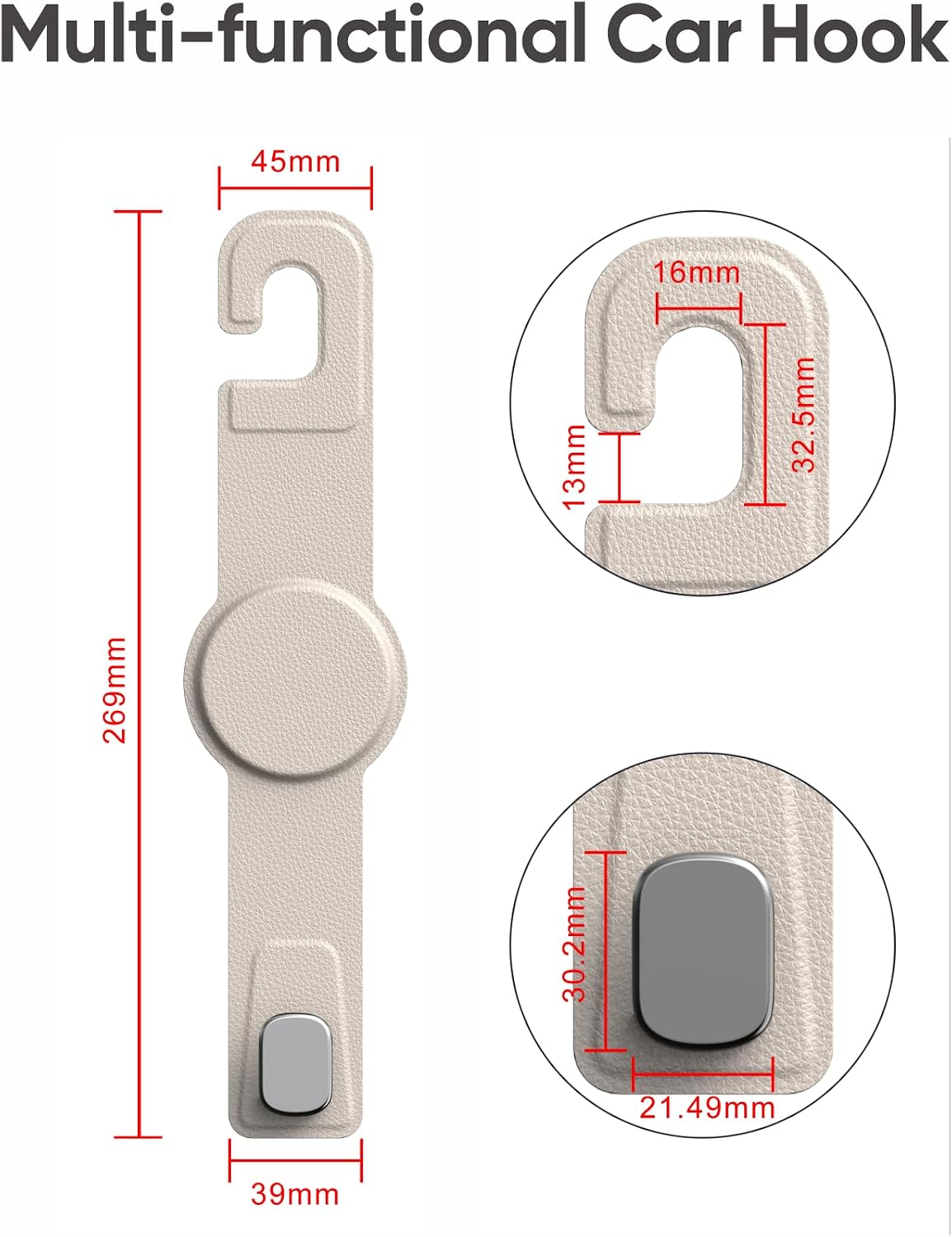 Car Headrest Hook with Swivel Magnet Phone Holder for Magsafe, 2-in-1 Double Hooks Hanger for Purse Bag, 360° Rotating Hands-Free Car Accessories for Handbag Coat Umbrella(1 Pack Milkshake White)