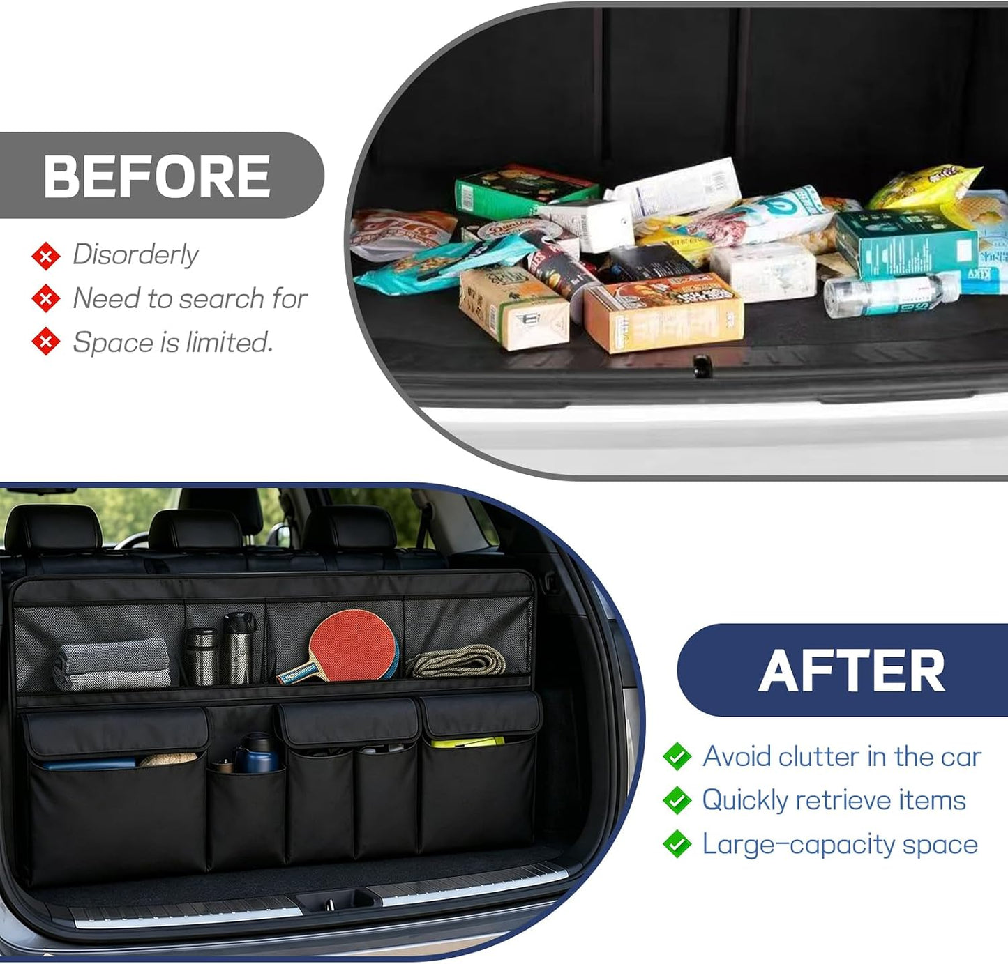wuyaoyao Car Trunk Organizer, 9 Pockets Large Capacity Vehicle Backseat Hanging Storage Bag, Space Saving Automotive Seat Back Trunk Cargo Organizer Bag for SUV, Universal Car Accessories (Black)