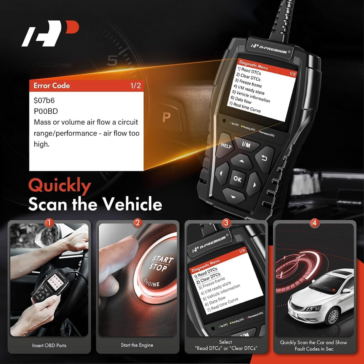 A-Premium AD200 Professional OBD2 Scanner Car Diagnostic Tool OBDII EOBD