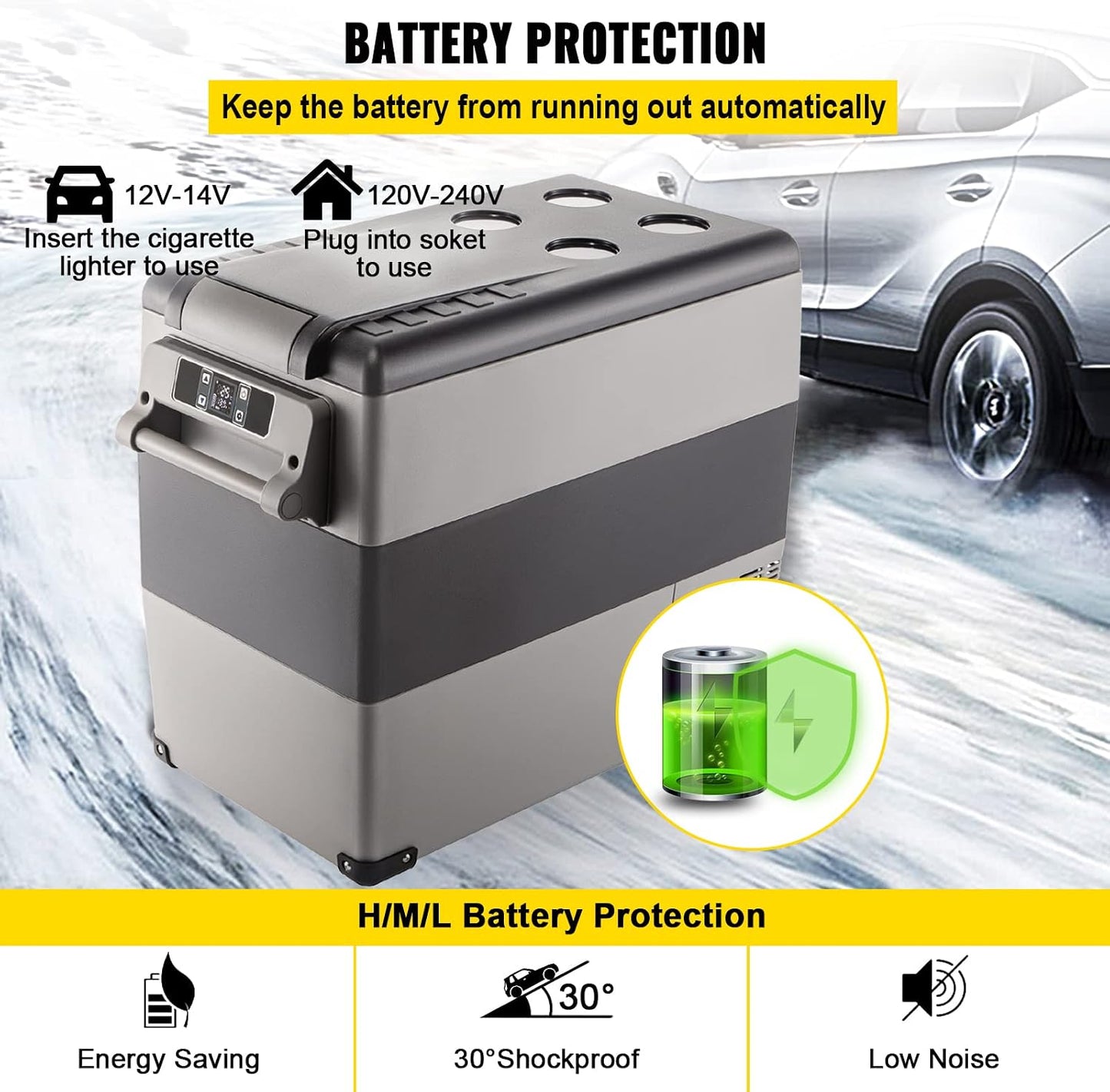 VEVOR CF55 12 Volt 58 Qt Refrigerator, Dual Zone Portable Compressor 12/24V DC and 110-240V AC, Freezer Fridge Cooler, for Car, Truck RV, Camping and Home Use, Black+Gray