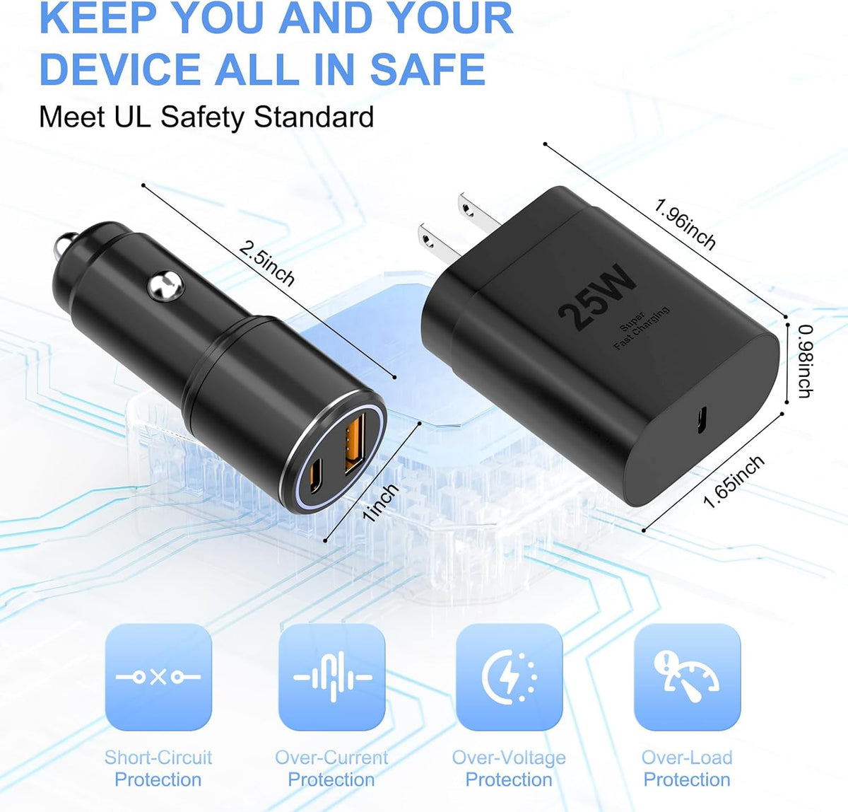 Super Fast Charger TypeC Kit 25W Wall/Car Charger for Samsung Galaxy