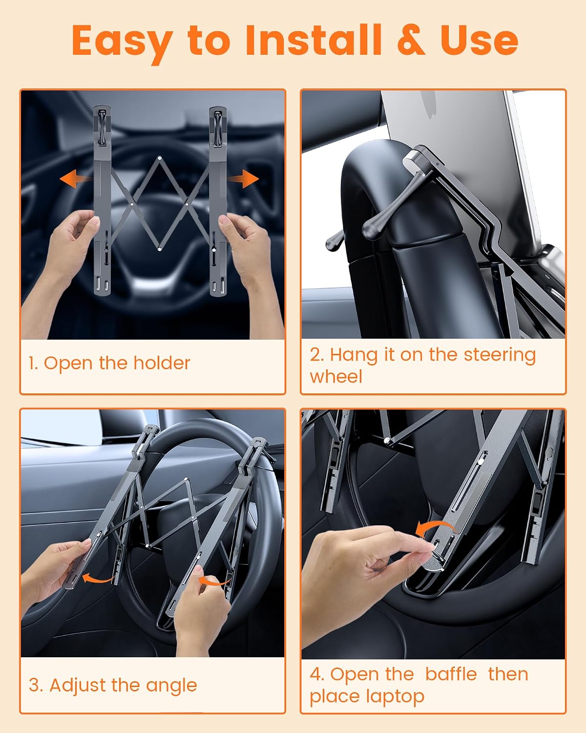 Steering Wheel Laptop Holder for Car SUV Pickup Truck Tesla -Gray