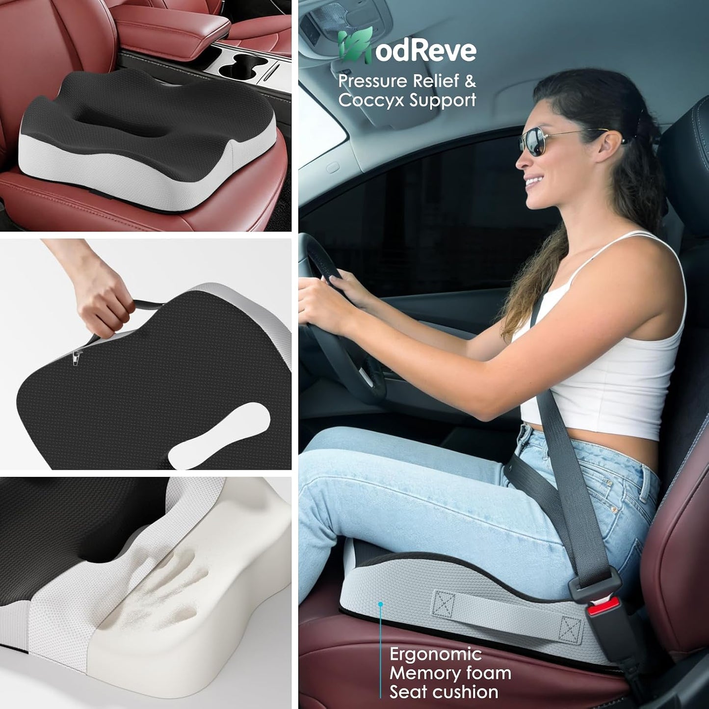 Seat Cushion for Truck Driver, Extra Large Memory Foam Car Seat Cushions for Long Driving - Orthopedic Sciatica & Tailbone Pain Relief, Comfort Support for Road Trip Essentials