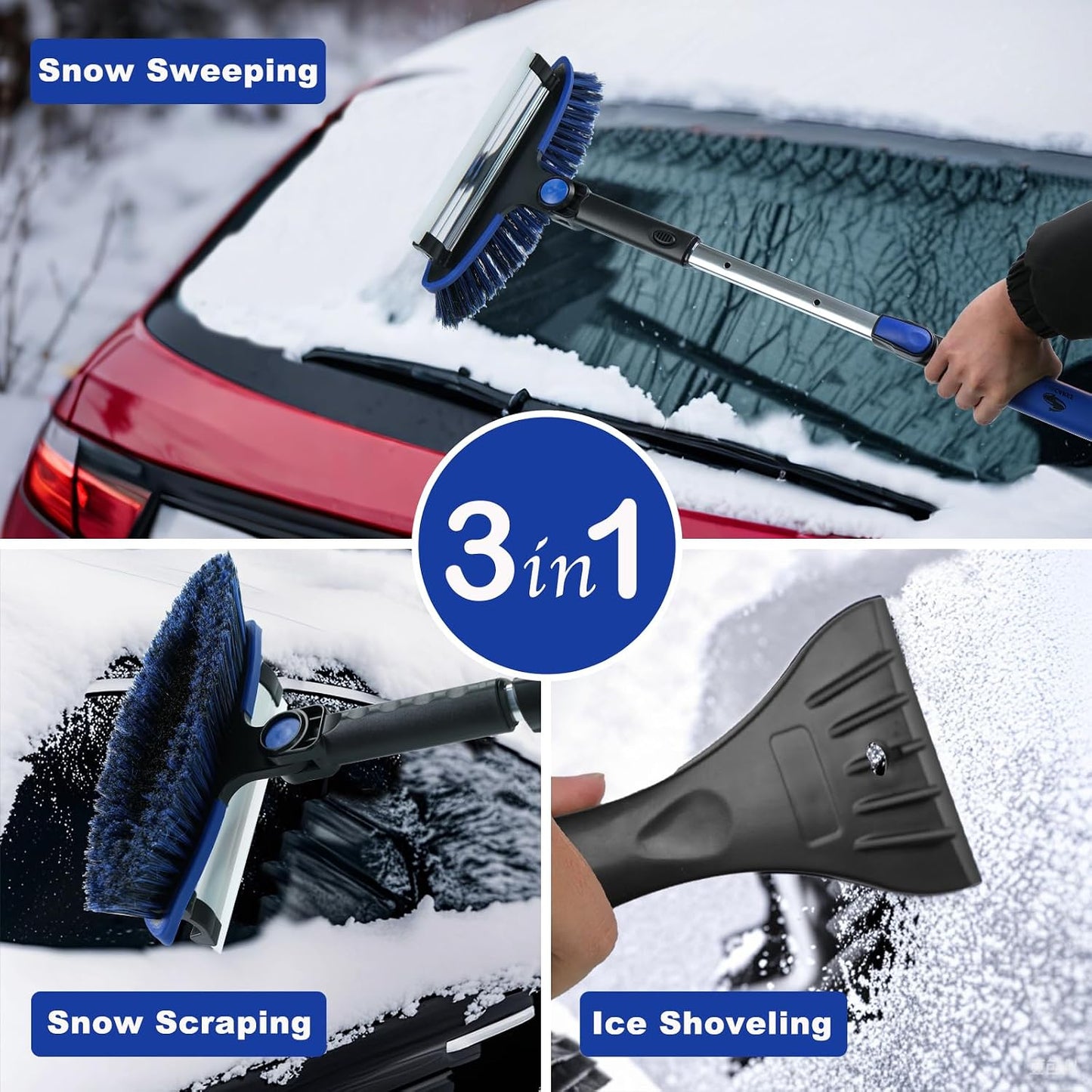 CARCAREZ 39" Extendable Car Snow Brush and Ice Scraper, Windshield Window Ice Snow Removal Snow Broom with Foam Grip 180° Pivoting Brush Head Snow Scraper for Car Auto Truck SUV