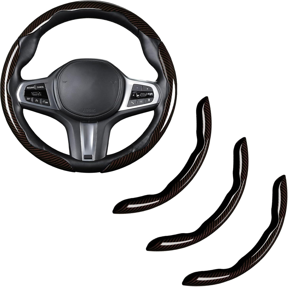 Carbon Fiber Steering Wheel Cover Universal 3pcs Protector Glossy Black