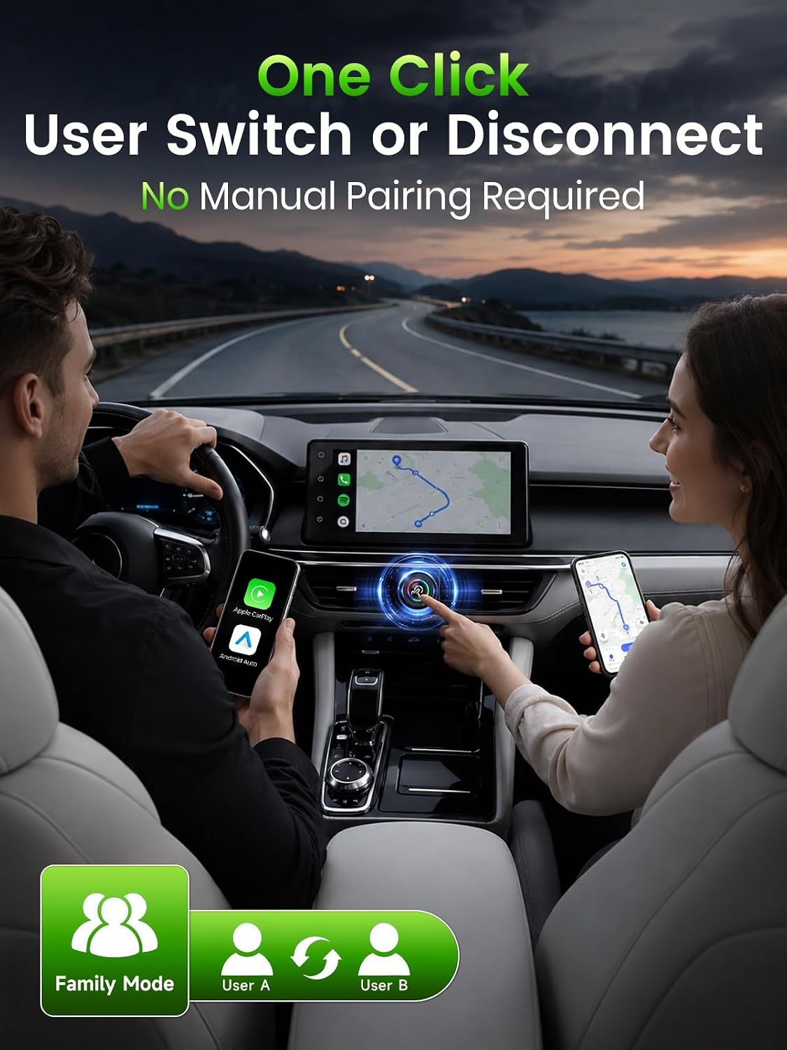 Wireless CarPlay Adapter for iPhone & Android Auto - Wired to Wireless Gray