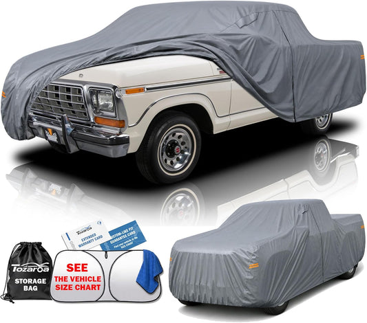 Truck Cover Waterproof All-Weather,Outdoor Full Exterior Pickup Covers Custom Fit for Nissan Frontier,Ford F150,Chevy C10,GMC Canyon Sierra 1500,Colorado,Ram 1500 etc Size T1(See SizeChart)