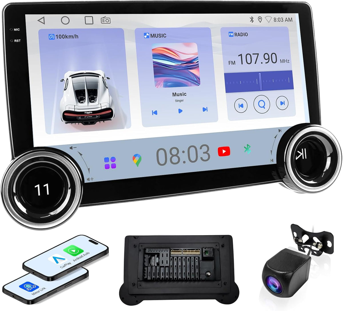 HauDio 10.1" Wireless CarPlay & Android Auto Car Stereo - 2GB RAM 64GB ROM, DSP Sound, 1080P Backup Camera, Bluetooth 5.0, HD Touchscreen Media Receiver
