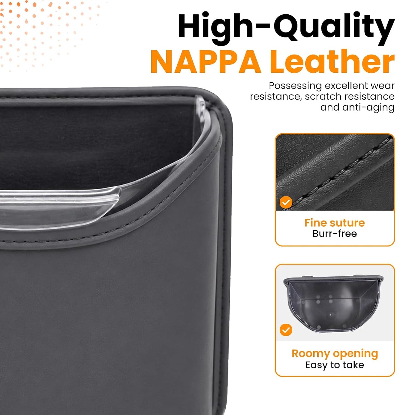 Car Trash Can,Double-Layer Car Grabage Can with Hanging Clips,Leakproof Leather Automotive Trash Bin,Portable & Multi-Purpose Vehicle Garbage Cans for SUV,Truck,Cars Door & Seatback (Black)