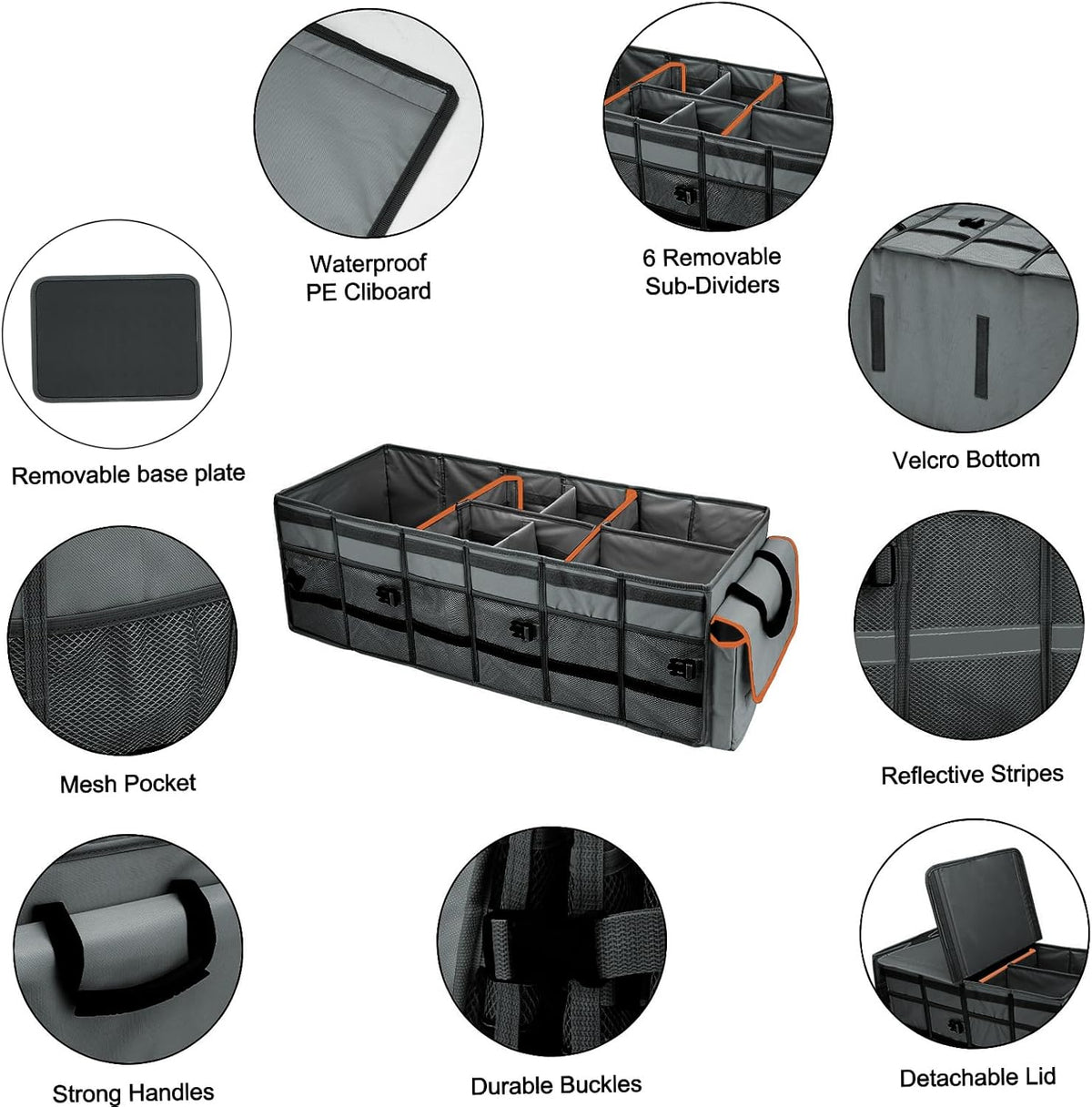 GDNasist Car Trunk Organizer and Storage with Removable Leakproof Cooler Bag, 6 Removable Dividers for Custom Space, Collapsible Trunk Storage with Non Slip Bottom, Foldable Cover for SUV, Jeep, MPVs