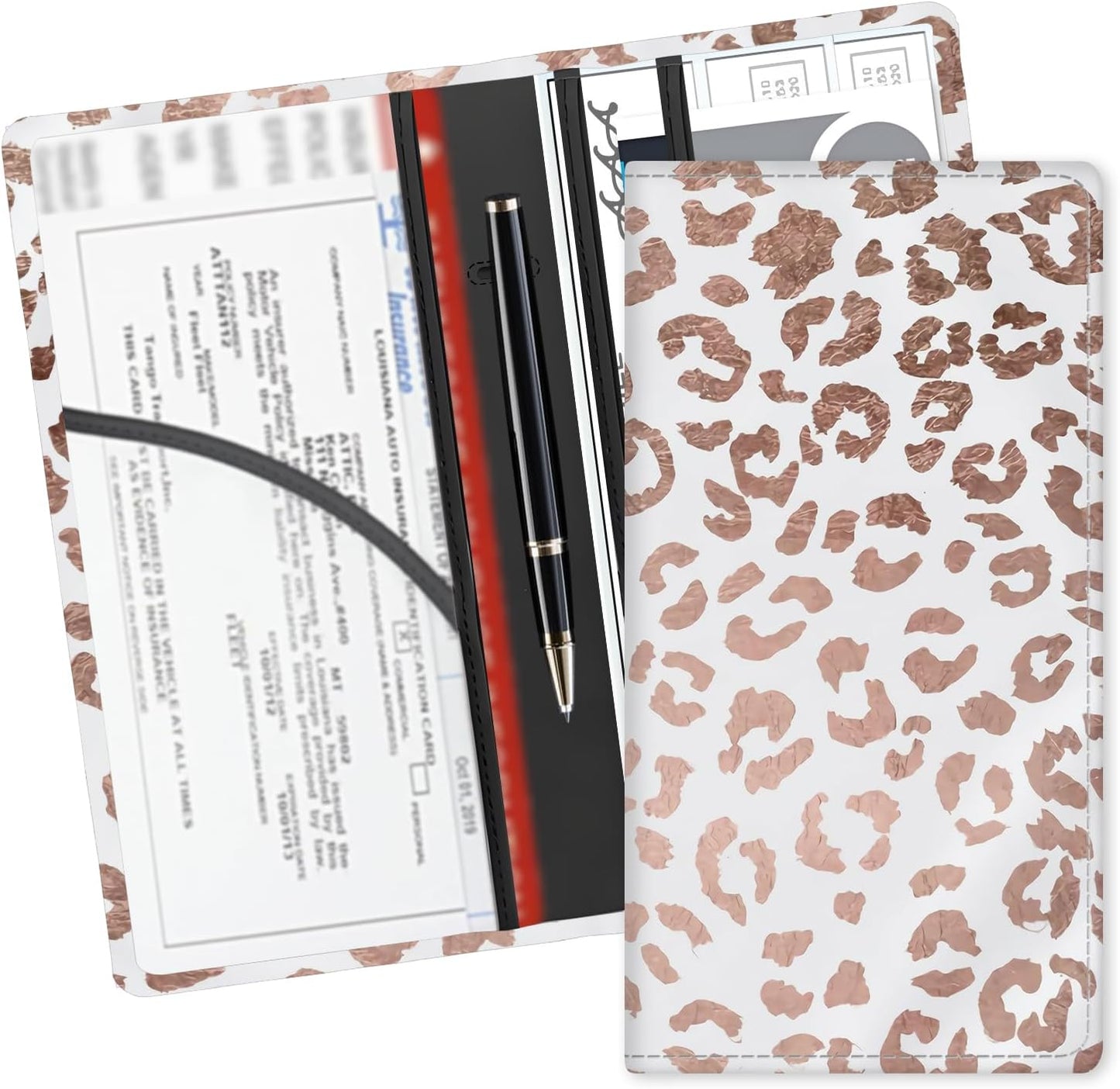 Leather Car Registration and Insurance Card Holder, Cute Car Accessories Vehicle Glove Box Car Organizer for Documents, Cards, License Black White Skulls