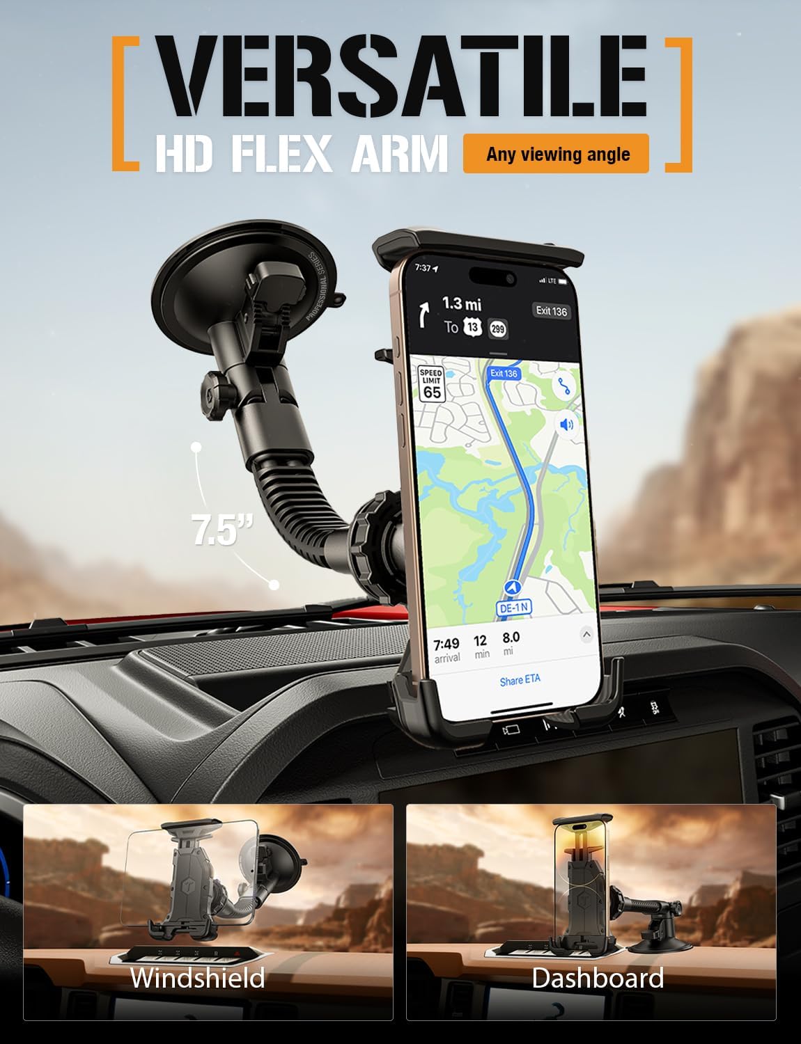 ToughTested Heavy Duty Tablet Mount for Truck, Dash & Windshield Suction