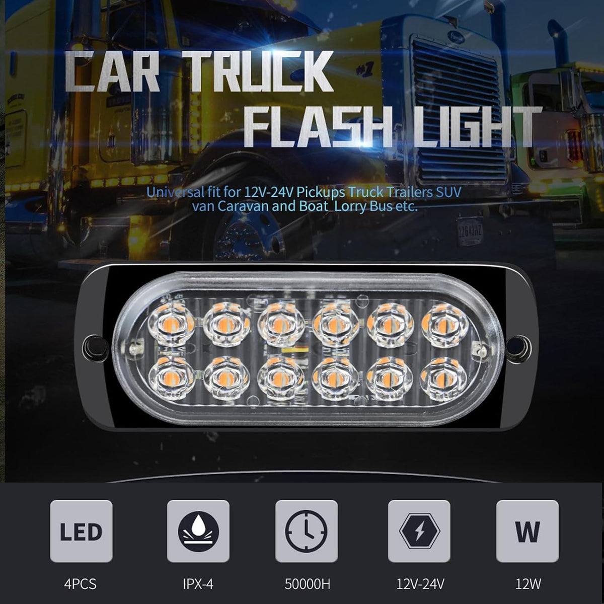 8-Pack 12 LED Vehicles Trucks Emergency Strobe Lights Kit, 12-24V Light