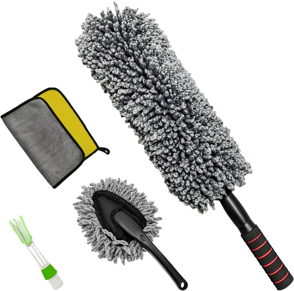 4 PCS Car Duster Kit, Microfiber Scratch Free Multipurpose Cleaning Duster with Extendable Handle, Washable Interior & Exterior Auto Dusting Tools for Cars Trucks SUVs RVs