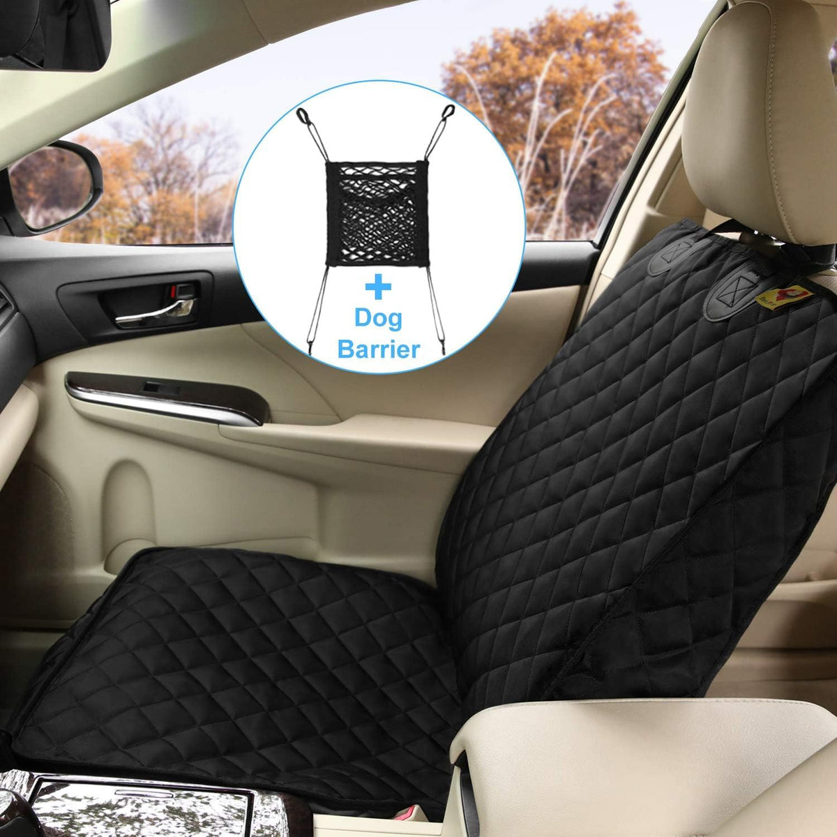 Bark Lover Deluxe Dog Seat Cover for Front Seat-More Durable Spill-Resistant Front Seat Protector, High Heat Resistant and Nonslip Front Seat Cover for Dogs Kids, Universal Size (Black, 2 Pack)
