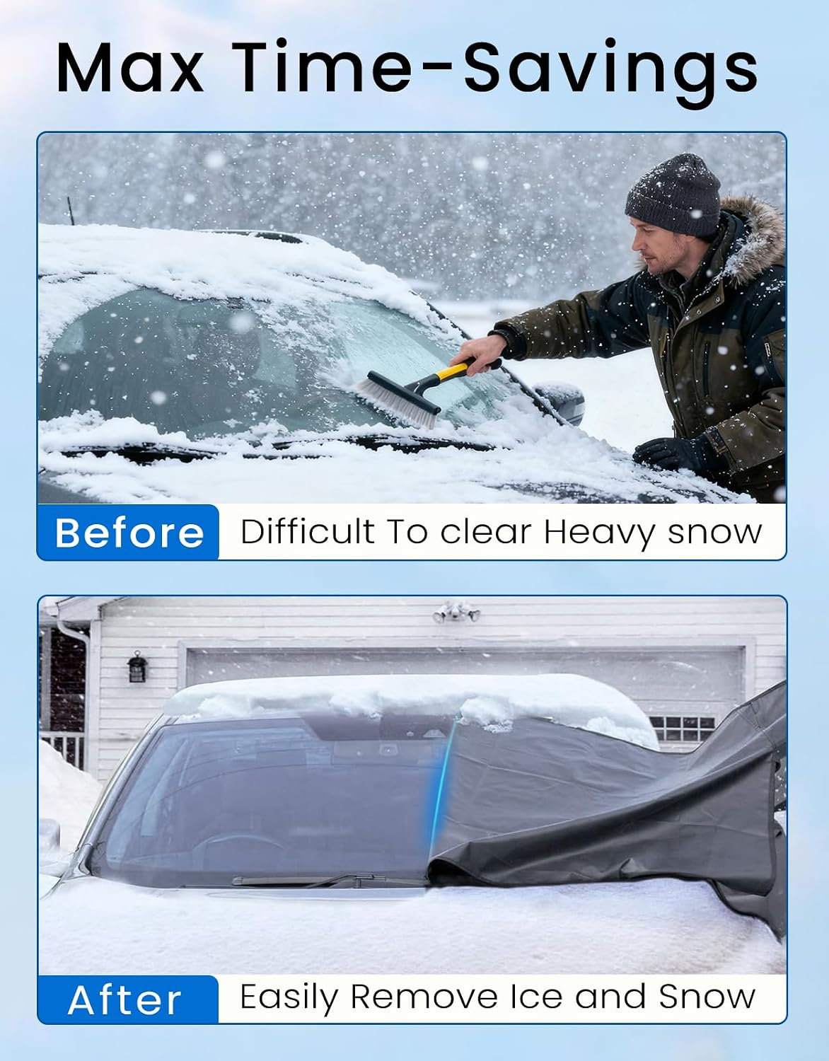 Windshield Cover for Ice & Snow, Heavy-Duty 600D Oxford Fabric, Universal Fit for Cars, SUVs, Trucks, Vans, RVs, Waterproof Frost Wind Resistant Winter Windshield Protector (69" 42")