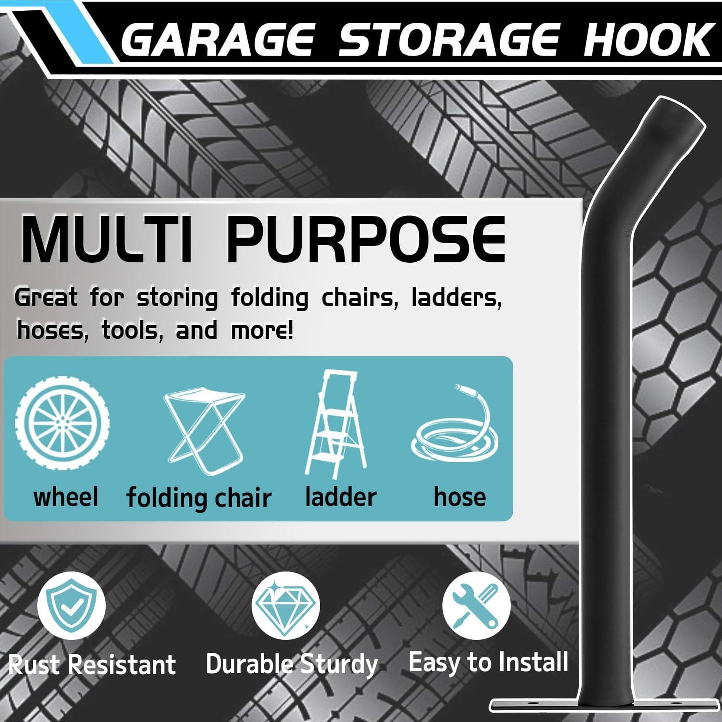 Tire Rack Wall Mount, Heavy Duty Tire Storage Rack System with Ladder Hooks, Garage Hooks for SUV Tires, Ladder Storage & Garage Organization