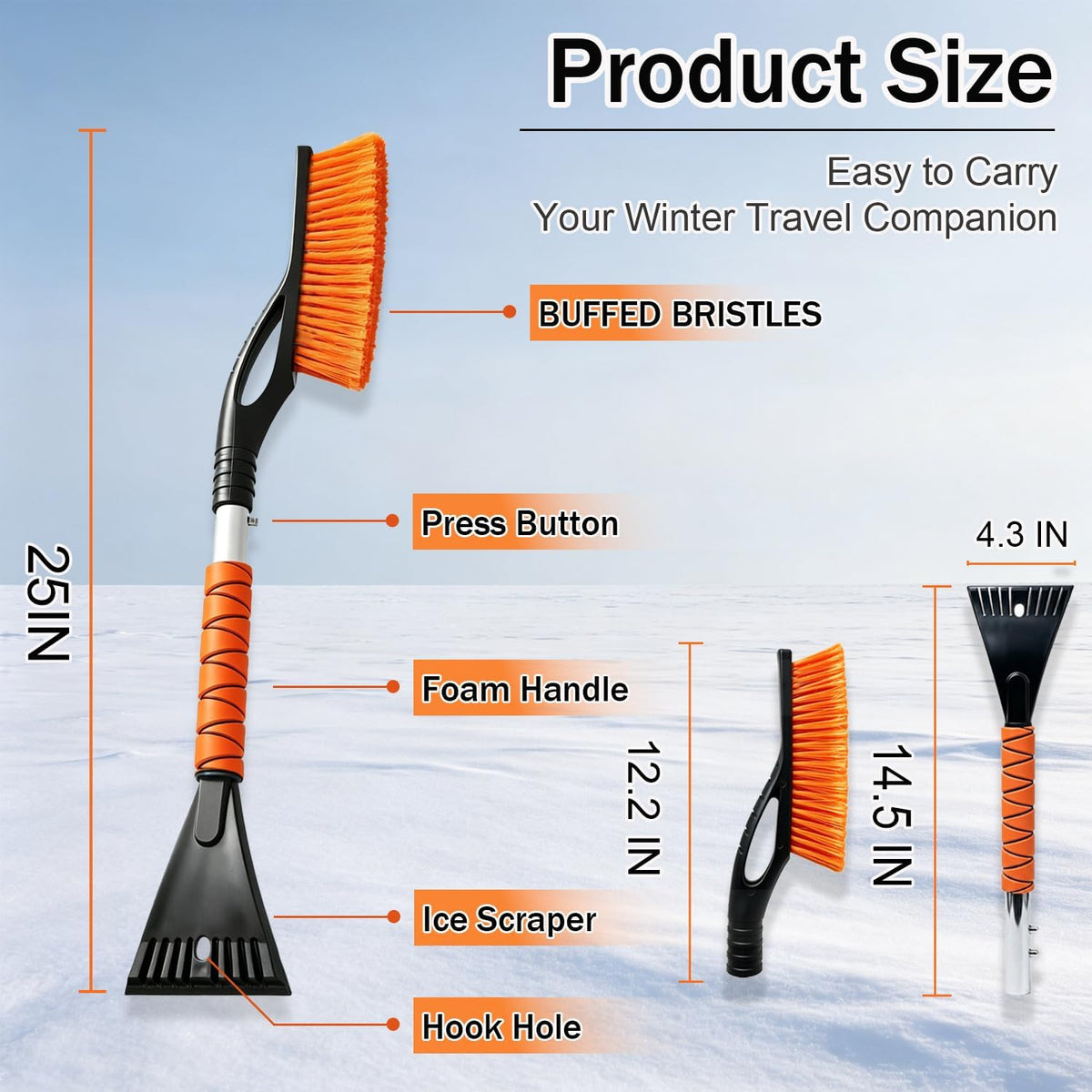 2 Pack Snow Brush, Portable Ice Scrapers for Car Windshield 25"