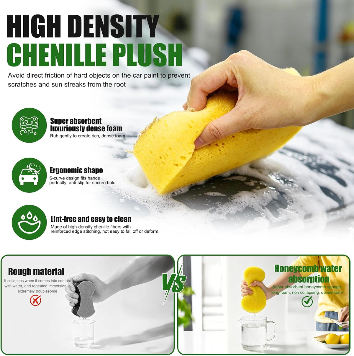 6PCS Microfiber Car Wash Mitt - Car Wash Gloves Kit with Microfiber Cleaning Cloth and Car Wash Sponge for Car Washing, Trucks, SUVs, Motorcycles Cleaning Detailing Polish