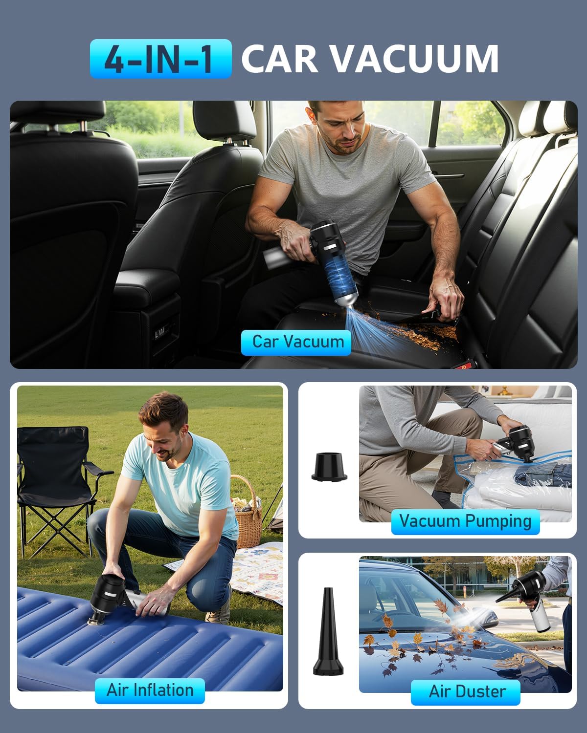 NEVERLAND Cordless Handheld Car Vacuum, 15000PA 4-in-1