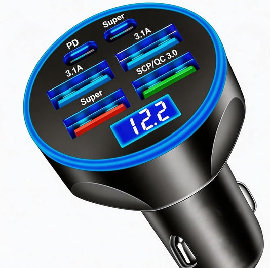 USB Cigarette Lighter Adapter with Voltage Display, Full PD 30W Multi Port USB Car Charger with Volt Meter, PD4.0/QC4.0/PPS/AFC Super Fast 12V Outlet for MacBook iPhone Galaxy Android Phones